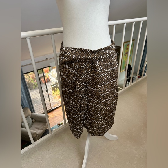 Weekend Max Mara Linen Pleated Skirt Size 10 Tribal Geometric Pattern Natural - Picture 2 of 13